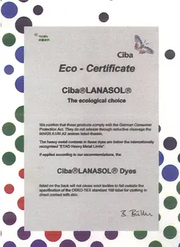 Switzerland Ciba company environmental dye certification